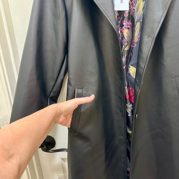 Jason Wu Women's Faux Leather Long Jacket Size M Black Button Closure Belted NEW - Picture 10 of 16